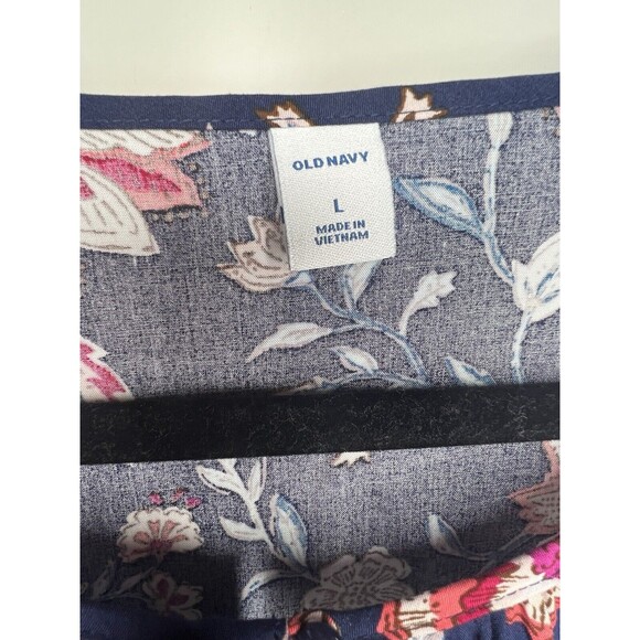Old Navy Womens Swing Dress Sz L Navy Floral Long Sleeve Keyhole Flowy Causal - Picture 4 of 9
